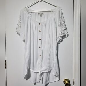 New York & Company White Button Down Blouse with Tie Front Size 3X